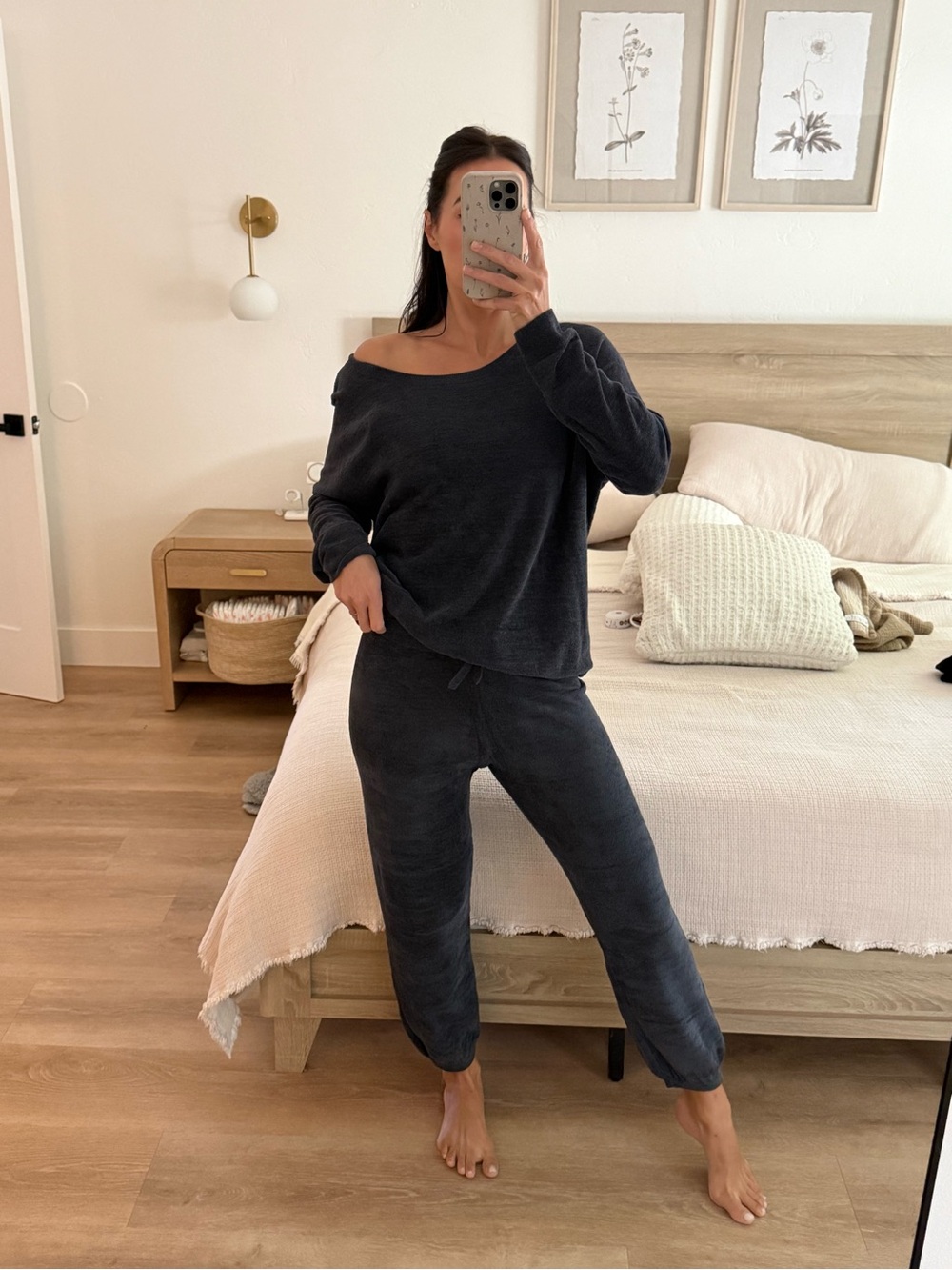 Barefoot Dreams Charcoal Off-Shoulder Lounge Top & Joggers